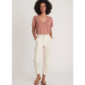 Marine Layer Maya Slim Straight Crop Leg Utility Pant‎ Painter White Size 0 NWT